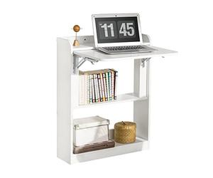 SoBuy Folding Desk, Wall Mounted Desk, Home Office Folding Computer Table with 3 Shelves for Small Space Bedroom Living Room Study, White, W64 x D58 x H82cm, FWT92-W