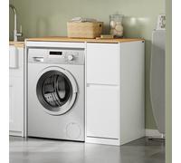 Sobuy Freestanding Laundry Unit Washing Machine Cabinet With 2 Drawers 1 Fabric Basket 100Cm Wide Bzr223-Wn - White