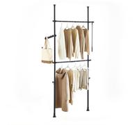 SoBuy FRG109-II-SCH, Telescopic Clothes Rail, Heavy Duty Clothes Rack, Adjustable Open Wardrobe with Hanging Rails for Bedroom, Walk-in Closet Black B