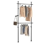 SoBuy FRG109-SCH, Telescopic Clothes Rail, Heavy Duty Clothes Rack, Adjustable Open Wardrobe with Hanging Rails for Bedroom, Walk-in Closet Black