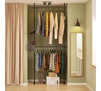 SoBuy Telescopic Clothes Rail, Heavy Duty Clothes Rack, Adjustable Open Wardrobe with Hanging Rails for Bedroom, Walk-in Closet Black FRG109-II-SCH
