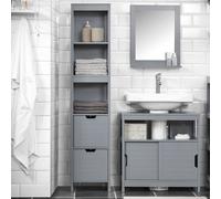 Sobuy Frg126-Sg, Tall Bathroom Storage Cabinet With 3 Shelves And 2 Drawers, Grey,w30Xd30Xh145