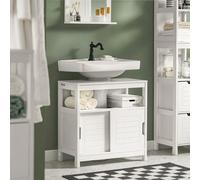 Sobuy Frg128-Ii-W, Under Sink Bathroom Cabinet With Sliding Doors, Slim Bathroom Storage Unit For Small Spaces, White