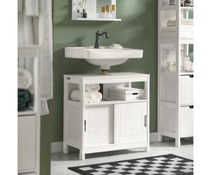 Sobuy Frg128-W, Under Sink Bathroom Storage Cabinet With Shelf And Double Sliding Door,white,w30Xd60Xh61