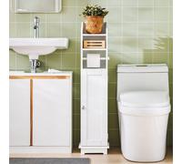Sobuy Frg177-W, Slim Bathroom Storage Cabinet Narrow Toilet Cabinet With Door & Adjustable Shelf & Toilet Roll Holder,white