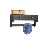 SoBuy FRG178-SCH Wall-Mounted Coat Rack with 2 Drawers, 5 Hooks & Top Shelf, Black MDF, W60xD15xH27cm, 22.5kg Load