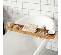 Sobuy Frg212-N, Bamboo Bath Tray Bath Shelf Wooden Bathtub Caddy Rack For Bathtubs, Wine Glass Holder And Candle Slot