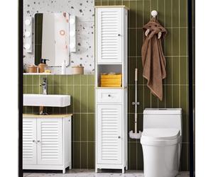 Sobuy Frg236-Nw, Bathroom Tall Cabinet Bathroom Storage Cabinet With 2 Shutter Doors,wood Effect,w32Xd30Xh170.5