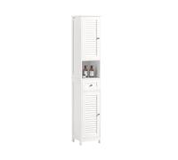 SoBuy FRG236-W, Tall Bathroom Storage Cabinet Freestanding Bathroom Unit with 2 Doors, Drawer and Open Shelf Narrow Bathroom Furniture for Toilet Laun