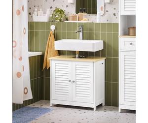 Sobuy Frg237-Nw, Under Sink Cabinet Vanity Unit Bathroom Cabinet With 2 Shutter Doors,wood Effect,w60Xd35Xh58