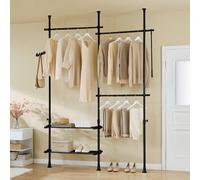 Sobuy Frg34-Ii-Sch,telescopic Clothes Rail, Heavy Duty Clothes Rack, Adjustable Open Wardrobe With Hanging Rails,black