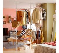 SoBuy Telescopic Wardrobe Hanging Rail With three Baskets,White,FRG34-W