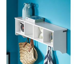 Sobuy Frg48-L-W, Wall Coat Rack Wall Display Storage Unit With 4 Components 5 Hooks,white,w72Xd15.5Xh23