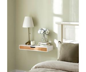 Sobuy Frg93-Nw,modern Wall Mounted Shelf Floating Shelf With Drawer For Bedroom, Hallway & Living Room,white & Nature