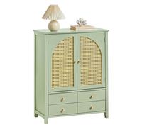 SoBuy FSB72-GR, Sideboard Storage Cabinet Hallway Cupboard - Living Room Cabinets with 4 Drawers & 2 Doors, Rattan Front, Adjustable Shelves - Gre