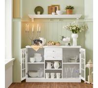 SoBuy FSB79-W,Modern White Sideboard with 2 Glass Doors and 2 Drawers, Kitchen Dining Room Living Room Storage Cabinet Cupboard Sideboard with Shel...