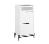 SoBuy White Shoe Cabinet with 2 Drawers & Glass Door