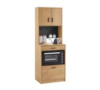 SoBuy FSB98-N,Tall Cabinet with Pegboard Microwave Sideboard Cabinet Kitchen Storage Unit and Microwave Shelf Oak Effect Cupboard with 2 Drawer Nat...