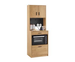 SoBuy FSB98-N, Storage Cabinet Microwave Sideboard Cabinet Tall Narrow Kitchen Storage Unit with Pegboard and Microwave Shelf Oak Effect Cupboard for