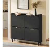 Sobuy Fsr100-E-Sch,19Cm Deep Slim Shoe Cabinet Storage 8 Pairs With 4 Flip Drawer & Sensor Lighting- Black