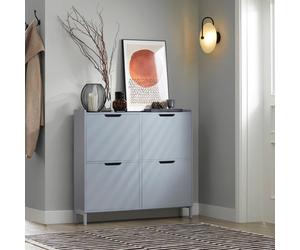 Sobuy Fsr100-Hg, Narrow Shoe Rack Shoe Cabinet With 4 Flip Drawers Slim Wooden Storage Cupboard,grey,w100Xd19Xh90.5