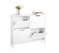 SoBuy FSR100-W, Narrow Shoe Rack Shoe Cabinet with 4 Flip Drawers Slim Wooden Storage Cupboard for Hallway Entrance Foyer or Understairs White W100 x