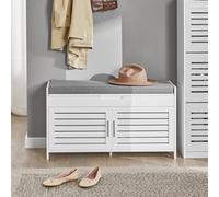 SoBuy Shoe Rack Shoe Storage Bench with Folding Padded Seat - Adjustable Storage Shelves - Ideal for Entryway, Hallway, Bedroom - Modern Design, White, 90x33x50cm, 100kg Capacity, FSR102-W