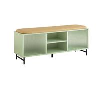 Sobuy Fsr115-Gr, Hallway Storage Bench Shoe Cabinet With Glass Sliding Doors And Seat Cushion, Green
