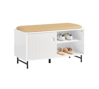 SoBuy FSR116-W, Hallway Storage Bench Shoe Rack with Sliding Doors and Seat Cushion, White