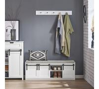 SoBuy Hallway Storage Bench Shoe Bench Shoe Rack Shoe Cabinet with 3 Sliding Doors and Seat Cushion,FSR133-W White