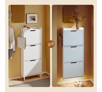 Sobuy Fsr151-H-E-W, Slim 3 Filp Drawer Tall Shoe Cabinet With Sensor Light & Hooks, Wall-Mountable Freestanding - White