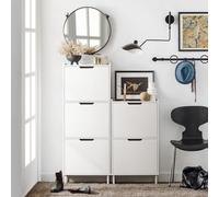 Sobuy Fsr151-W, Narrow Shoe Rack With 2 Flip Drawers Slim Wooden Shoe Storage Cupboard