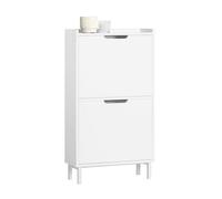 SoBuy FSR151-W, Narrow Shoe Rack with 2 Flip Drawers Slim Wooden Shoe Storage Cupboard for Hallway Entrance Foyer or Understairs White W50 x D19 x H91