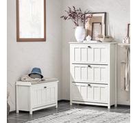 SoBuy 3 Flip-drawers Shoe Storage Cupboard Vintage White,FSR162-W