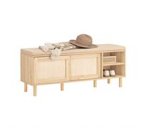 SoBuy FSR163-N, Wooden Shoe Storage Bench with Seat Cushion - Shoe Rack Cabinet with Sliding Doors, 6 Compartments for Entryway, Hallway or Bedroom