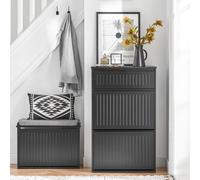 Sobuy Shoe Cabinet Storage Cupboard With Flip Drawers And Pull Out Drawer Black