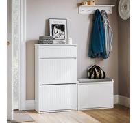 Sobuy Fsr165-W, 2 Flip-Drawers 1 Pull Out Drawer Shoe Cabinet Shoe Rack Shoe Storage Cupboard, White