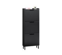 SoBuy FSR177-H-SCH, Narrow Shoe Rack with 3 Flip Drawers Slim Wooden Shoe Storage Cupboard for Hallway Entrance Foyer or Understairs Black W50 x D19 x