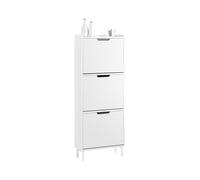 SoBuy FSR177-H-W, Narrow Shoe Rack with 3 Flip Drawers Slim Wooden Shoe Storage Cupboard for Hallway Entrance Foyer or Understairs White W50 x D19 x H