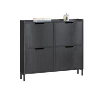 SoBuy FSR177-L-SCH, Narrow Shoe Rack with 4 Flip Drawers Slim Wooden Shoe Storage Cupboard for Hallway Entrance Foyer or Understairs Black W100 x D19