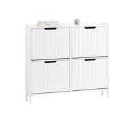 SoBuy FSR177-L-W, Narrow Shoe Rack with 4 Flip Drawers Slim Wooden Shoe Storage Cupboard for Hallway Entrance Foyer or Understairs White W100 x D19 x