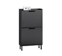SoBuy FSR177-SCH, Narrow Shoe Rack with 2 Flip Drawers Slim Wooden Shoe Storage Cupboard for Hallway Entrance Foyer or Understairs Black W50 x D19 x H