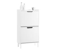 SoBuy FSR177-W, Narrow Shoe Rack with 2 Flip Drawers Slim Wooden Shoe Storage Cupboard for Hallway Entrance Foyer or Understairs White W50 x D19 x H90