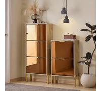 Sobuy Fsr181-H-G, 3 Flip-Drawers Shoe Cabinet Shoe Storage Cupboard, Gold And Natural,multicolour,w52Xd24Xh124.5