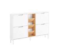 SoBuy Shoe Storage Cabinet, 4 Drawers & 3 Shelves, White & Bamboo