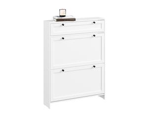 SoBuy FSR207-W, Narrow Shoe Cabinet Shoe Storage Cabinet - Slim Design for Small Spaces - White MDF Shoe Rack with 2 Flip Doors & Drawer - Holds