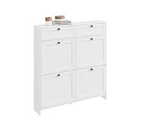 SoBuy FSR208-W, Narrow Shoe Cabinet Shoe Storage Cabinet - Slim Design for Small Spaces - White MDF Shoe Rack with 4 Flip Doors & 2 Drawer - Hol
