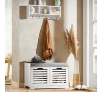 Sobuy Fsr23-K-W Storage Bench With 2 Drawers & Removable Seat Cushion, Shoe Cabinet Shoe Bench,white,w71Xd43Xh35