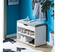 SoBuy Shoe Storage Bench Shoe Rack with Seat - Padded Folding Cushion, Hallway Storage Unit with 2 Tiers, Grey, 60x30x48cm, Max Load 150kg FSR25-HG