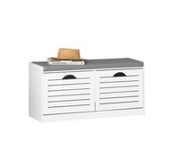 SoBuy FSR62-II-W, Hallway Shoe Bench Shoe Cabinet with 2 Flip-drawers and Seat Cushion White W97 x D30 x H46cm